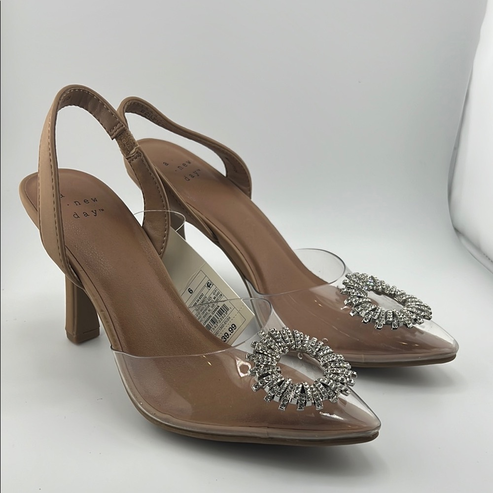 A New Day Tan Heels with Crystal Embellishment
